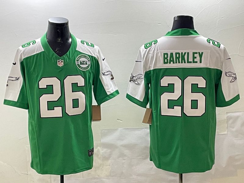 Men Philadelphia Eagles #26 Barkley Green Thanksgiving three generations 2025 Nike Vapor Limited NFL Jersey style 3